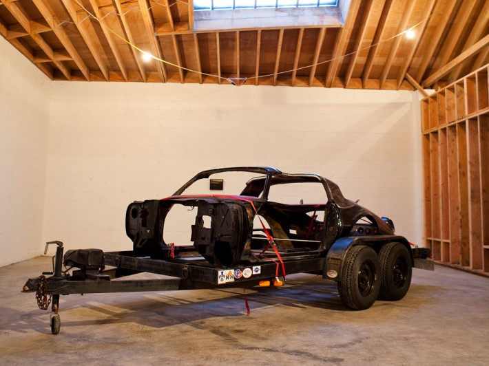 1977 Smokey and The Bandit Trans AM shell, car trailer, winch, and straps. 276 X 98 X 50 inches